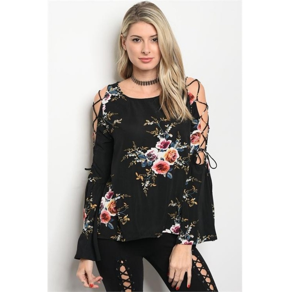 One Step Away Black Floral Top